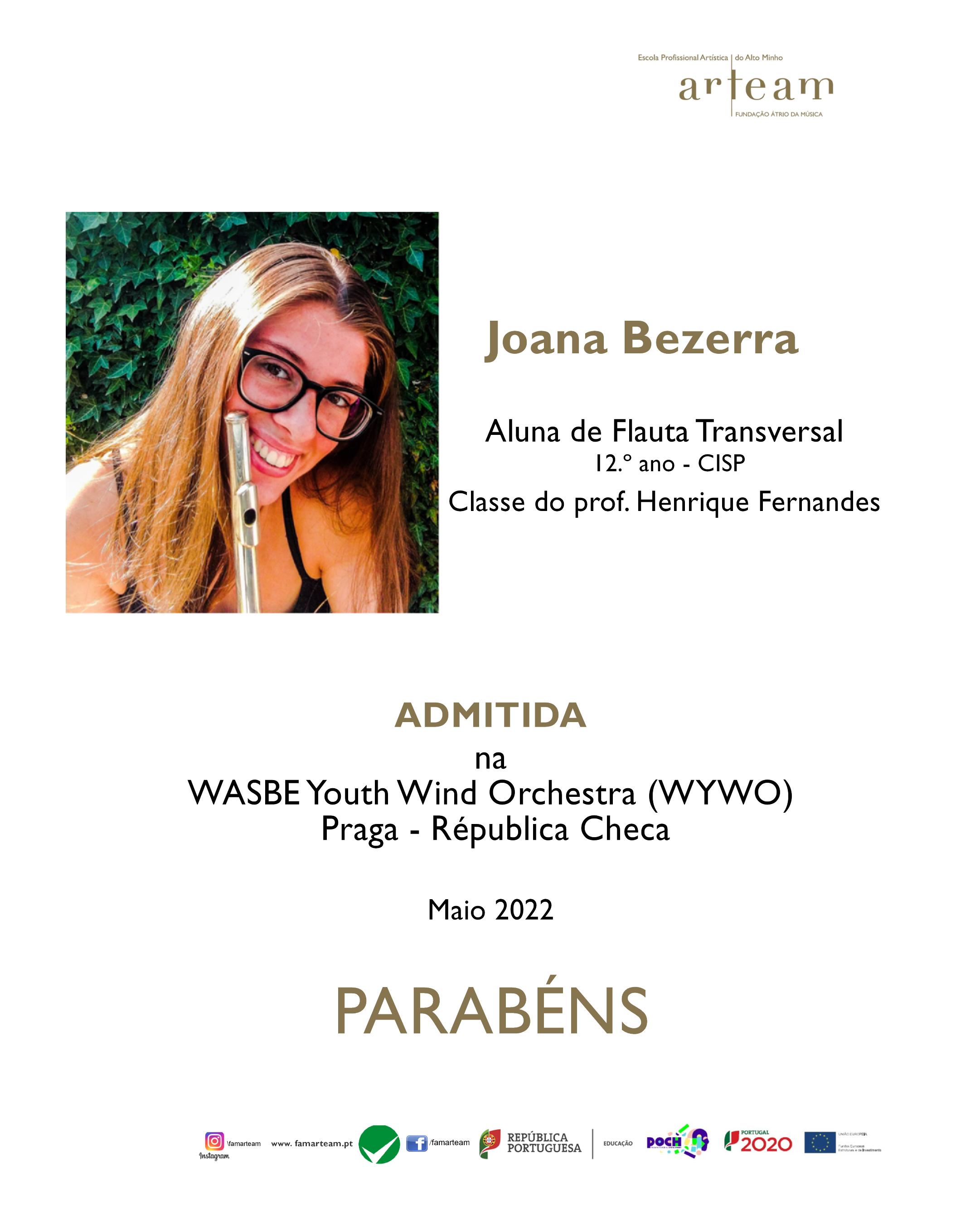 Aluna ARTEAM admitida na WASBE Youth Wind Orchestra (WYWO) 