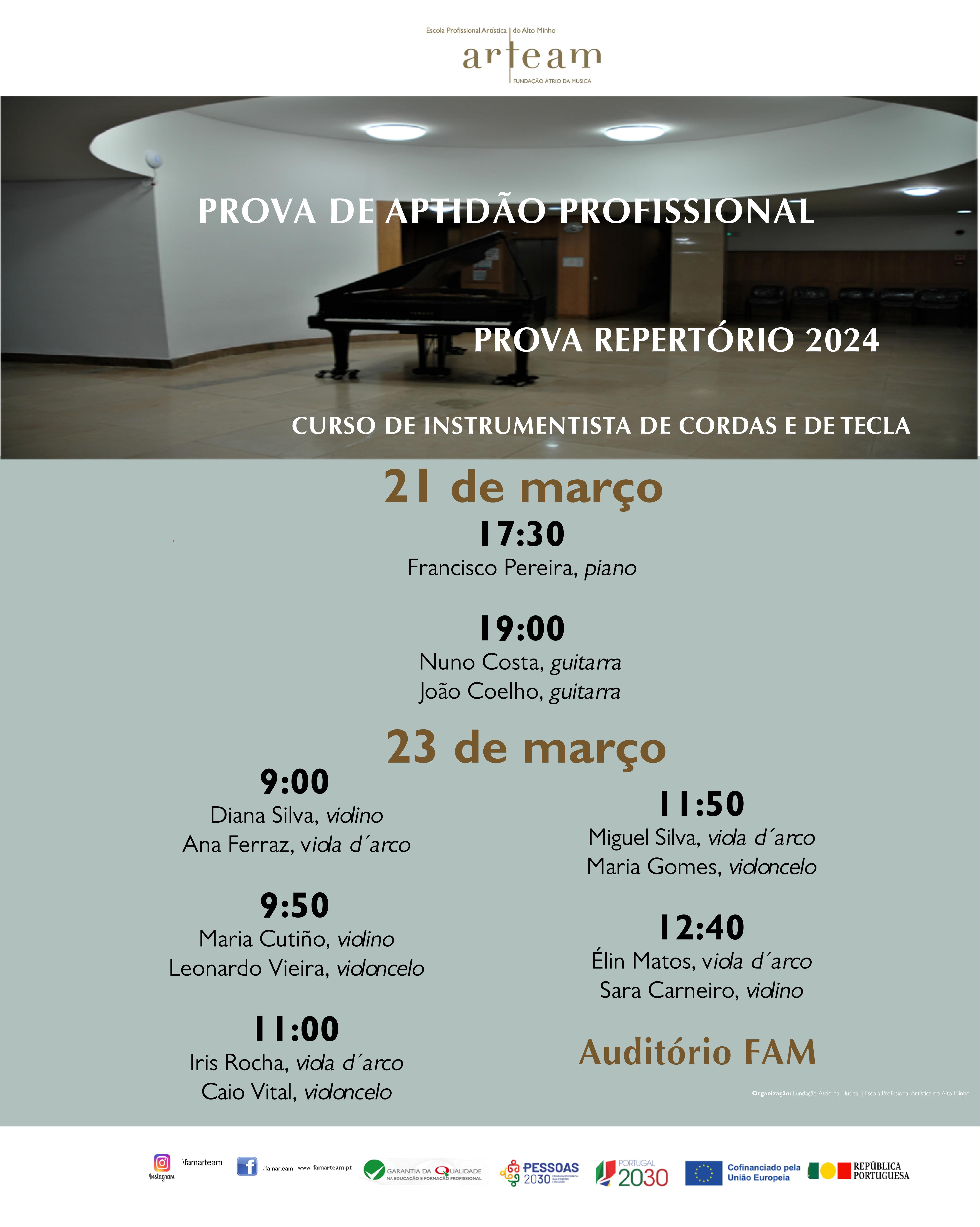 PAP (Prova de Aptidão Profissional) – 12.° ano do Curso de Instrumentista 