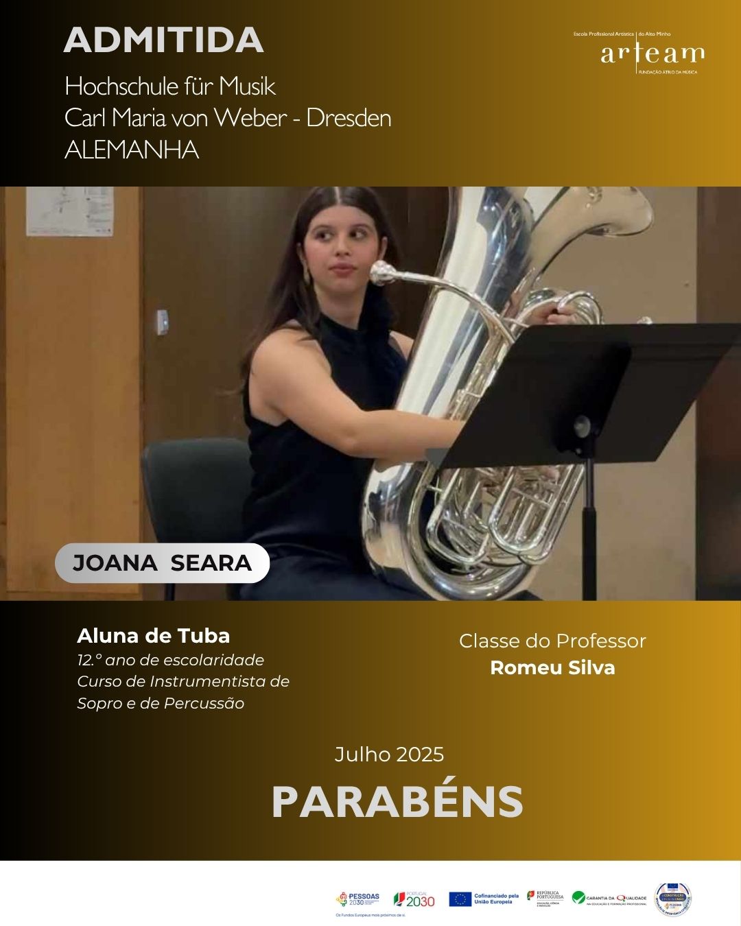 Mais uma aluna ARTEAM admitida na Alemanha 2025