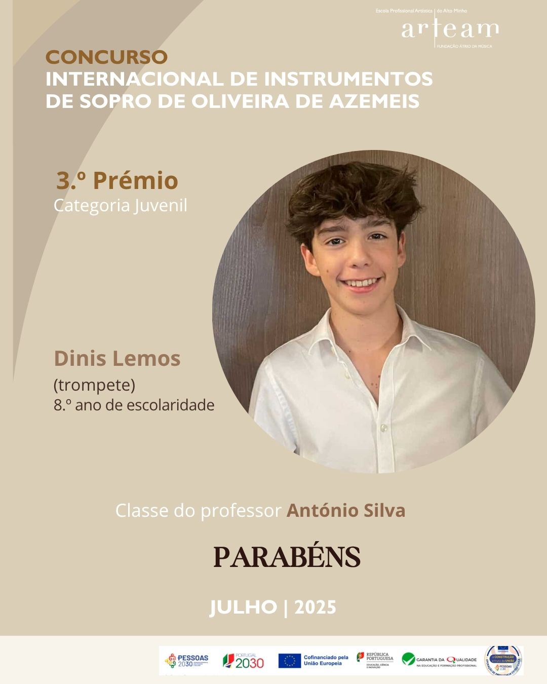 Parabéns ao aluno Dinis Lemos