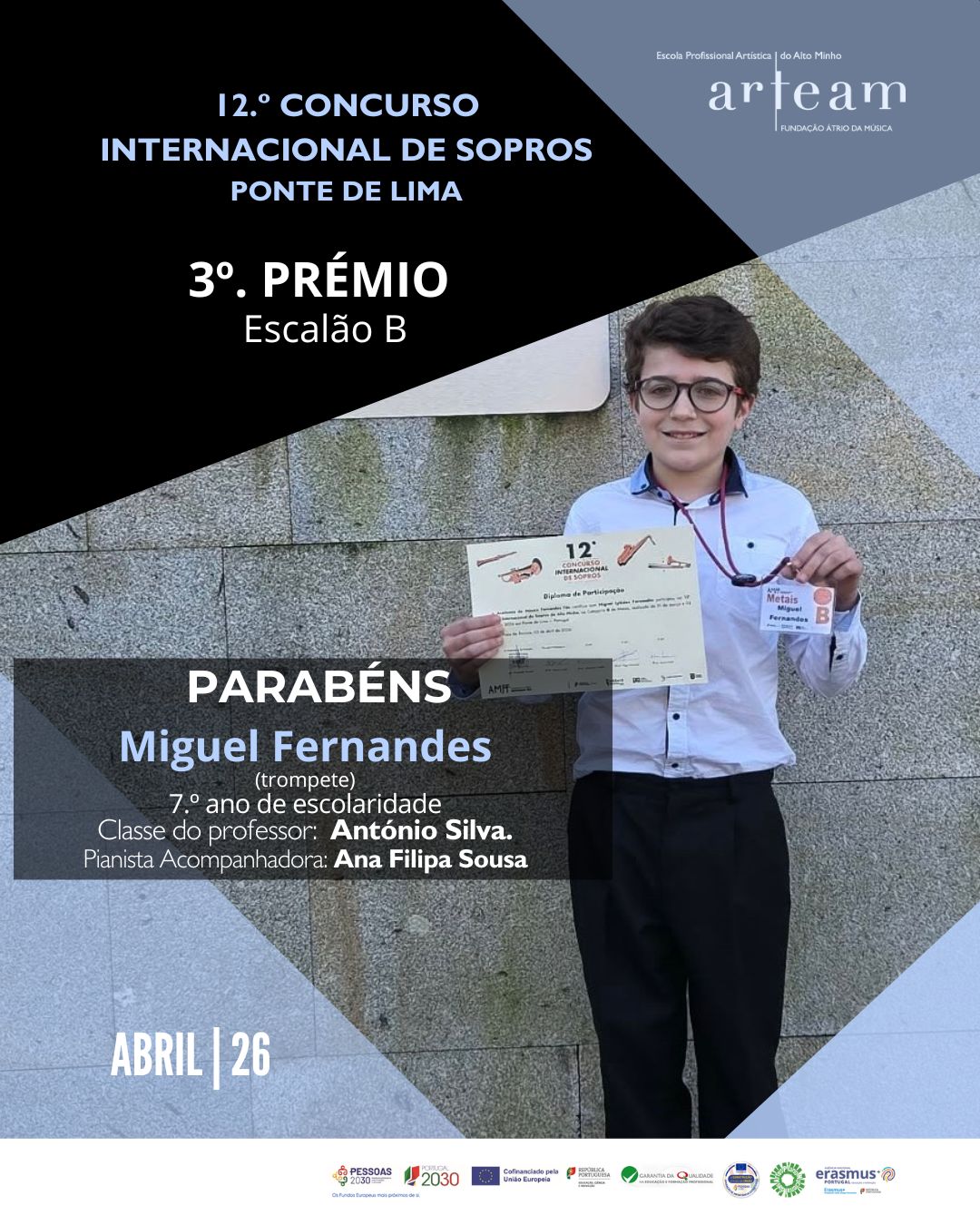 Alunos ARTEAM conquistam prémios em Ponte de Lima 2026