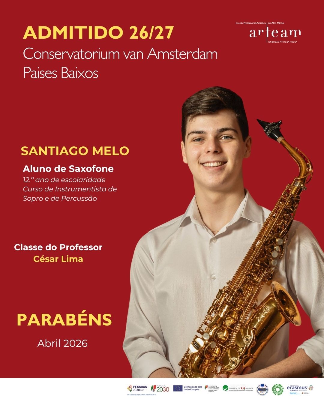 Talento ARTEAM conquista o Conservatorium van Amsterdam
